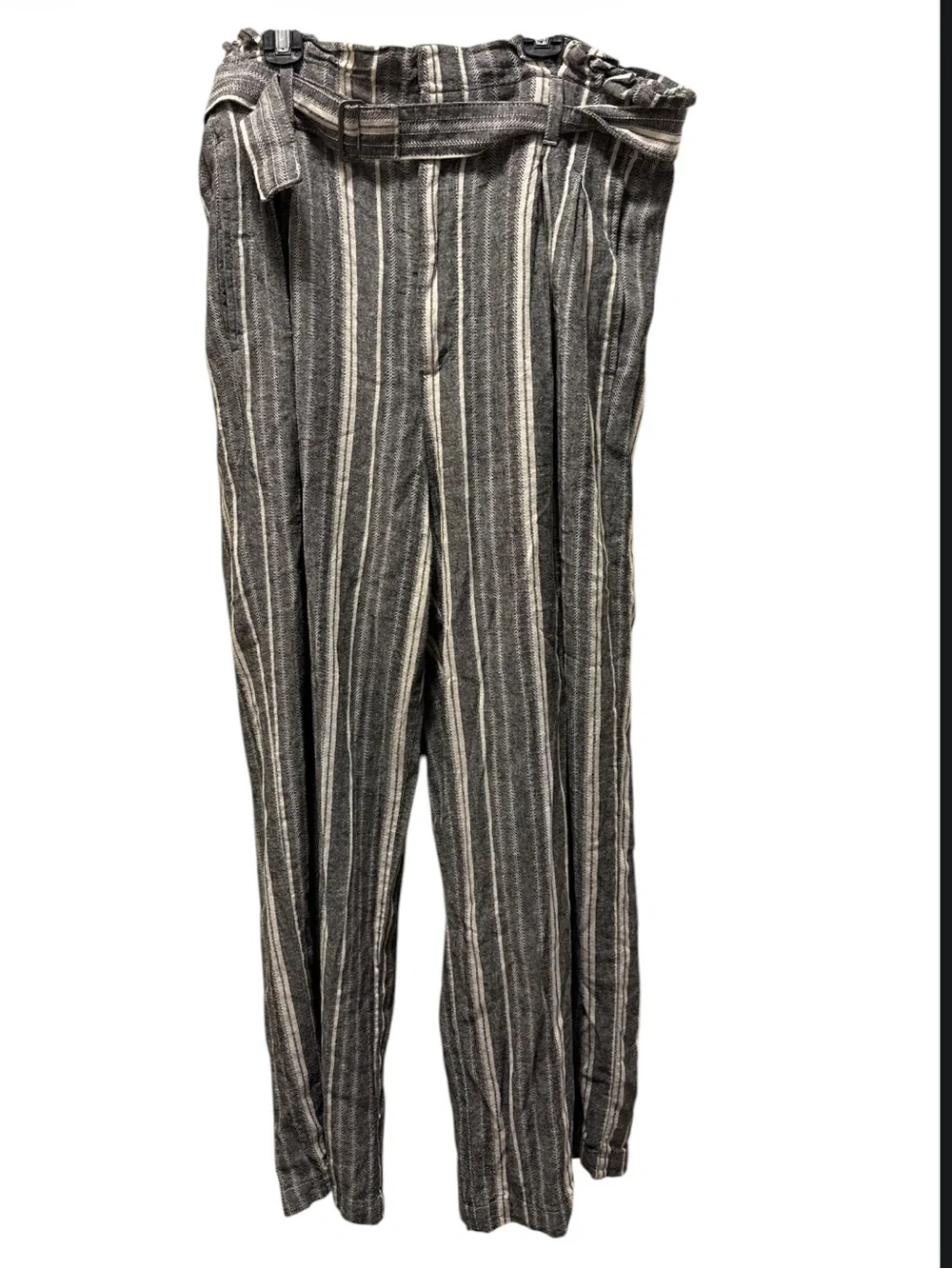 Banana Republic Gray Striped High-Waist Wide-Leg Linen Blend Paperbag Pants